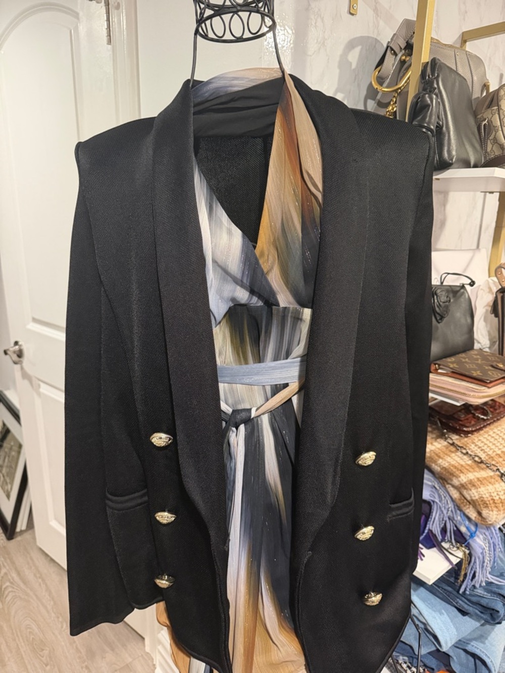 Balmain Black Double-Breasted Blazer with Gold Buttons
